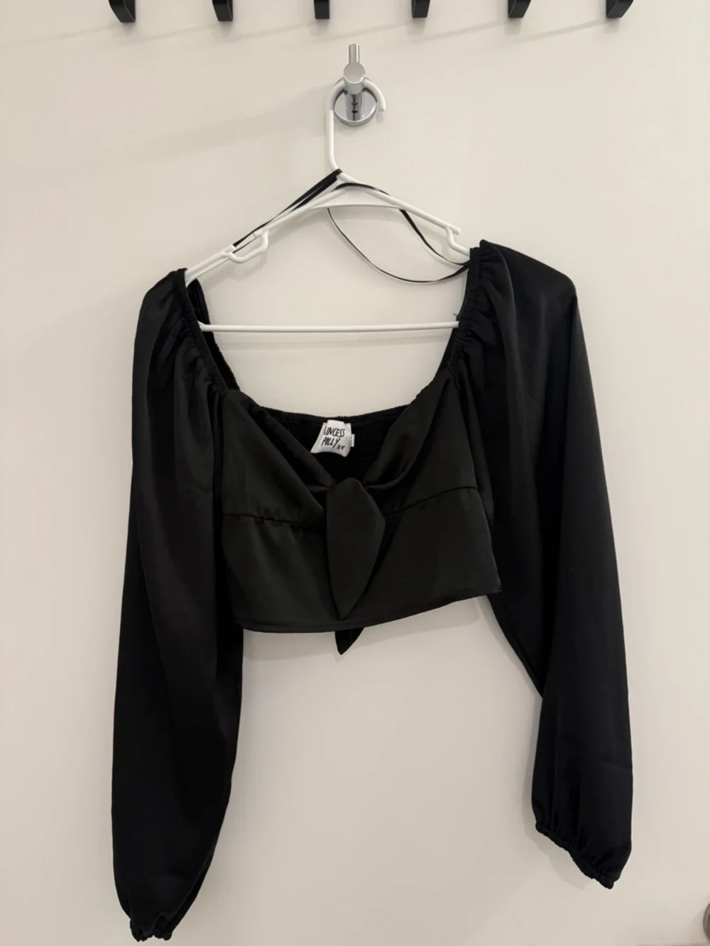 Princess Polly Black Satin Long-Sleeve Top - Picture 1 of 4